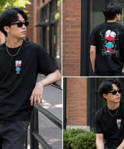 Men's Premium Black Streetwear Graphic T-Shirt – Quirky Cartoon Print Edition