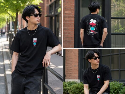 Men's Premium Black Streetwear Graphic T-Shirt – Quirky Cartoon Print Edition