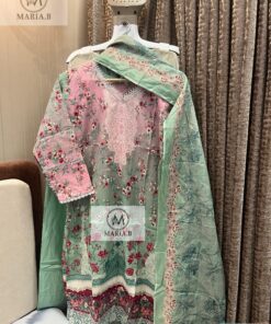 Alternative view of Premium Maria.B Stitch Printed Cotton Stitched Suit Set with Cotton Dupatta for Women