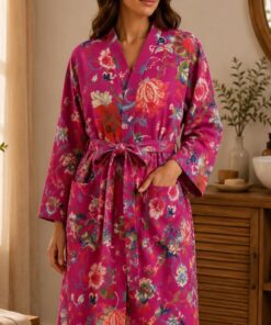 Luxury Waffle Cotton Bathrobe – Handblock Discharge Print | Free Size | Shivaura