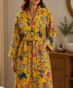 Alternative view of Luxury Waffle Cotton Bathrobe – Handblock Discharge Print | Free Size | Shivaura