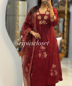 Premium Heavy Embroidered Cotton Kurti Pant with Printed Dupatta for Women