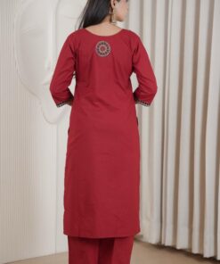 Alternative view of Premium Dhabu Cotton Kurti Pant Dupatta Set for Women | Embroidery & Mirror Work Ethnic Wear