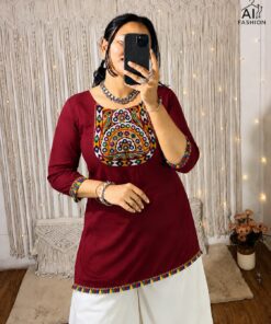 Premium Heavy Rayon Gamthi Embroidered Short Kurti for Women
