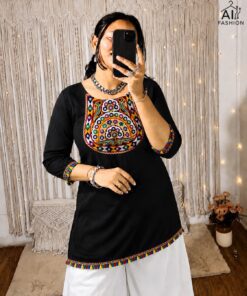 Alternative view of Premium Heavy Rayon Gamthi Embroidered Short Kurti for Women