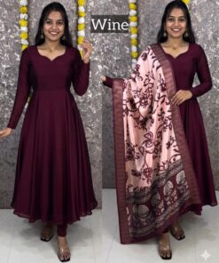 Alternative view of Premium Vichithra Silk Anarkali Suit with Kalamkari Dupatta for Women | Party Wear Ethnic Dress