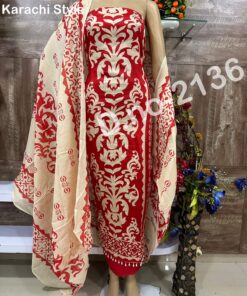 Premium Karachi Pattern Jam Satin Cotton Dress Material Set with Cotton Dupatta for Women