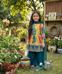 Alternative view of Premium Kids Mirror Work Top Palazzo Dupatta Set – Ethnic Party Wear Dress (Size 22-32)