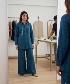 Premium Aafrin Perrote Green Embroidered Rayon Slub Co-Ord Set for Women | Stylish Ethnic Co-Ord Set