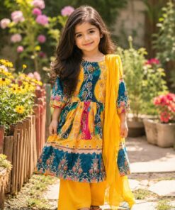 Premium Kids Mirror Work Top Palazzo Dupatta Set – Ethnic Party Wear Dress (Size 22-32)