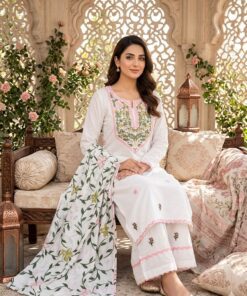 Premium Rayon Cotton Embroidered Fancy Suit Set with Mal Cotton Printed Dupatta for Women
