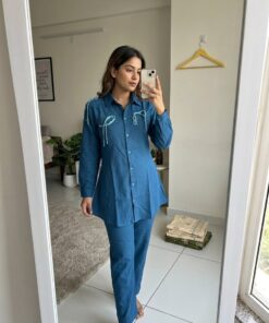Alternative view of Premium Aafrin Perrote Green Embroidered Rayon Slub Co-Ord Set for Women | Stylish Ethnic Co-Ord Set
