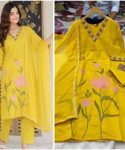 Premium Festival Special Delta Roman Silk Embroidered Suit Set for Women