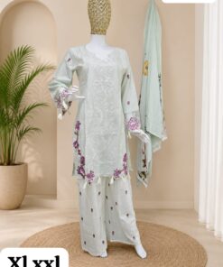 Alternative view of Premium Mushk Designer Cotton Embroidered Kurta Plazo Set with Digital Print Dupatta for Women