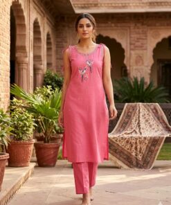 Alternative view of Premium Dhabu Cotton Spaghetti Kurti Pant Set for Women – Heavy Work Designer Cotton Co-Ord Set