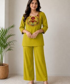 Alternative view of Designer Blooming Georgette Girls Kurti Pant Set with Embroidered Dupatta