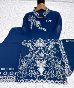 Designer Blooming Georgette Girls Kurti Pant Set with Embroidered Dupatta