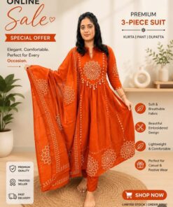 Premium Cotton Anarkali Kurta Palazzo Set with Hand Work & Malmal Dupatta for Women