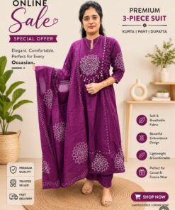 Alternative view of Premium Cotton Anarkali Kurta Palazzo Set with Hand Work & Malmal Dupatta for Women